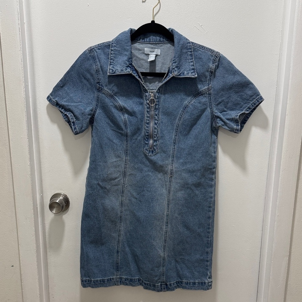 Forever 21 Y2K Light Blue Zip-Up Denim Dress Size M - Picture 2 of 5